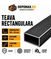 Teava rectangulara 100 x 50 x 5 mm, 6 metri